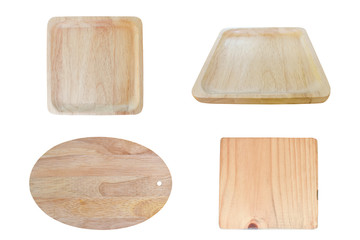 Collection of different Wooden plate Isolated on white background with clipping path.