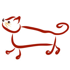 funny walking cat looking up, brown outline