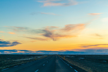 breathtaking winter landscape of Iceland. View from the road. Unusual beauty of nature