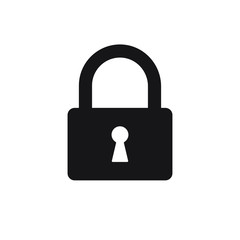 Lock icon symbol with keyhole. Padlock sign. Security access logo. Vector illustration image. Black silhouette isolated on white background.