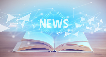 Open book with NEWS abbreviation, modern technology concept