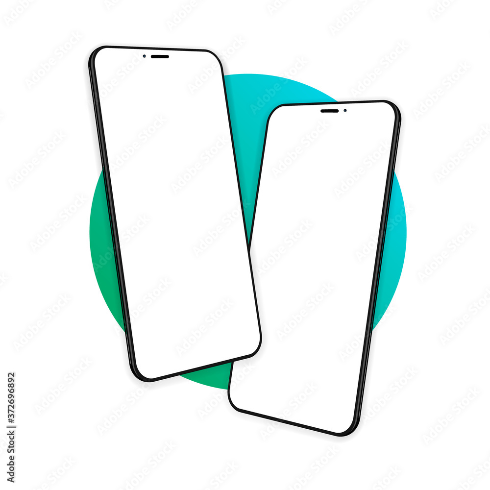 Poster smartphone frame less blank screen, rotated position. 3d isometric illustration cell phone. smartpho