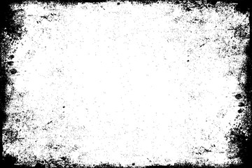 Dirty black stained frame pattern on white empty background. Grunge template. Old worn cement texture.