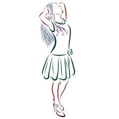 slender girl with dark skin and long hair