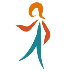 child dancing or walking, abstract colorful symbol on white background