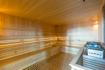 Interior of a hot stone sauna in hotel resort