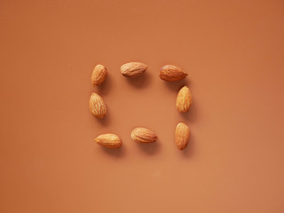 Almonds seed isolated black background. almond beans snack