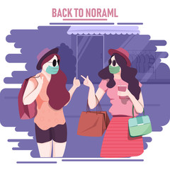 Back to Normal, concept of Back to normal women’s shopping illustration.