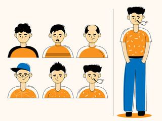 Men Character with Different Face Style and Pattern illustration.