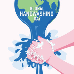 Global Hand Washing Day Illustration, Concept of Global handwashing day with global water flow on hand.