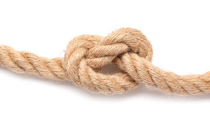 Rope with knot on white background