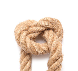 Rope with knot on white background