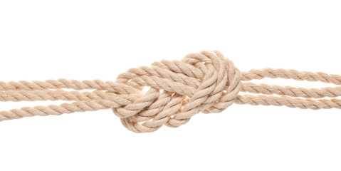 Rope with knot on white background