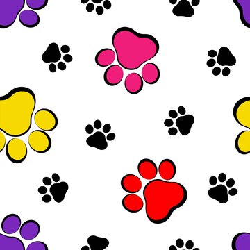 Seamless pattern silhouette animal paw track. Vector illustration