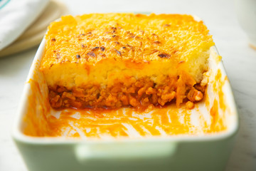 Minced meat cake with potatoes