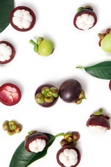 Top view Mangosteens isolated on white background.
