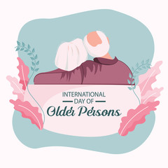 International Day of the Older Persons Illustration Concept Is Older Couple Embracing Each Other and Enjoying Those Moments. 