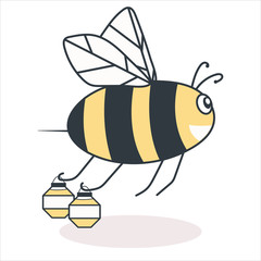 A bee with honey flies to the hive. Vector illustration in flat style