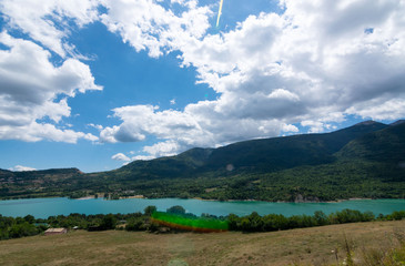 Beautiful view of Barrea lake, province of L'Aquila in the Abruzzo Italy. Excursion in Abruzzo. - 372699852