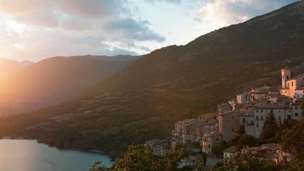Beautiful view in Barrea village, province of L'Aquila in the Abruzzo Italy at sunset. 
