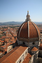 Aerial View of Florence city with top of Florence Duomo  in Florence, Italy