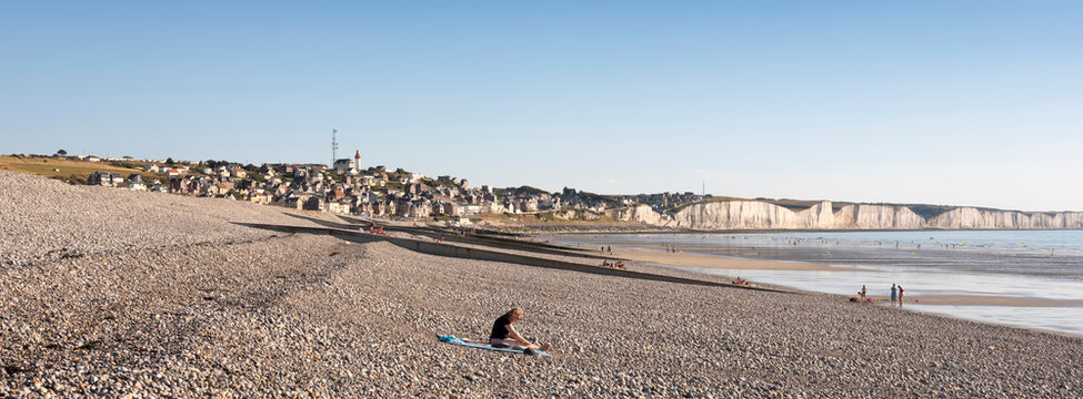 people on beach near Ault on the coast of french normandy