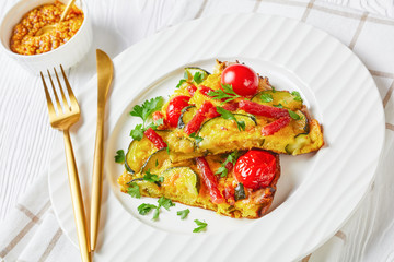 frittata, omelet on a skillet, top view