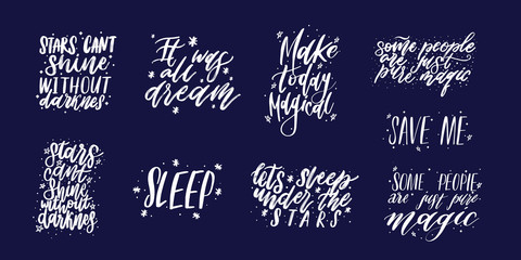 Typography vector calligraphy emotion magical lettering set. Hand written print t-shirt design,postcard.