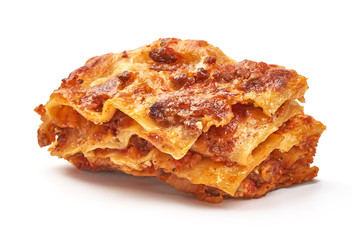 Lasagna, Traditional homemade italian dish, isolated on white background
