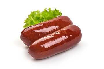 Grilled pork sausages, Oktoberfest dishes, isolated on white background