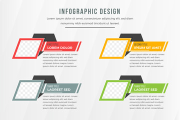 Vector flat colorful Infographic typographic timeline report template with the biggest milestones, photos, years and description. landscape view. 