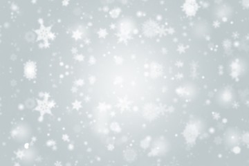 abstract christmas background with snowflakes gray white bokeh stars blurred beautiful shiny light, use for card new year wallpaper backdrop