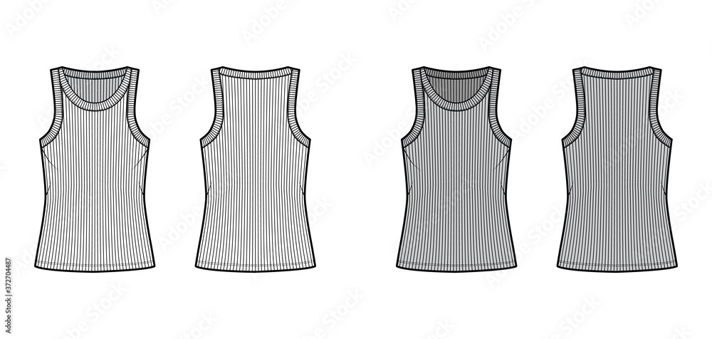 Wall mural ribbed cotton-jersey tank technical fashion illustration with wide scoop neck, relax fit knit, tunic - Wall murals