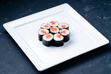 sushi roll close up for menu on grey background