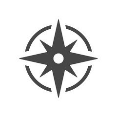 Black wind rose, compass vector icon isolated on white background.