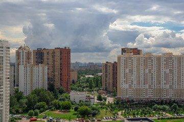 Modern residential complex for families, aerial view.