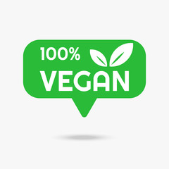 Green vegan label vector layout. Organic business stamp with leaf for ecology. Eps 10 vector