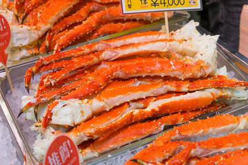 Seafood stall in the Tsukiji Market, Tokyo, Japan
