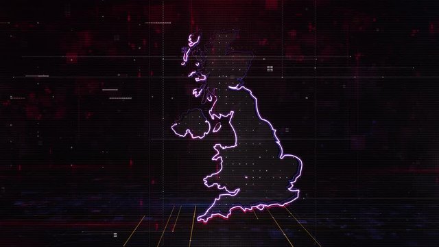 UK map digital background loop 4k