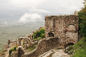 Ruins of old castle in the region of Laconia in southern Greece.