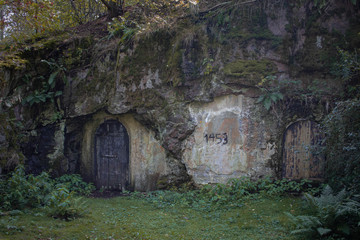 Fototapeta na wymiar Hidden World War Two bunker in Särkiniemi Park in Helsinki, Finland