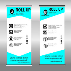 Obraz premium Roll up banner design. Vertical narrow flyer template. Advertising panel layout. Pink vector illustration.