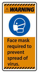 Warning Face mask required to prevent spread of virus sign on white background