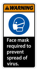 Warning Face mask required to prevent spread of virus sign on white background