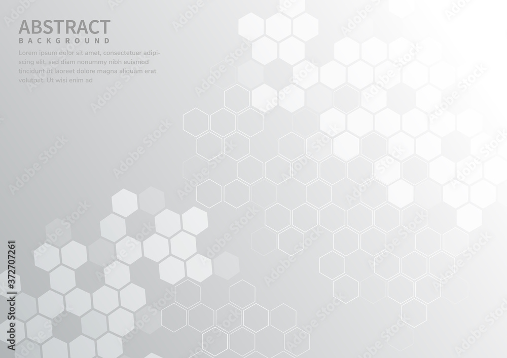 Poster abstract geometric hexagon pattern on white and gray background.