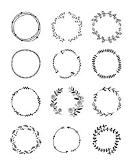 Obraz premium Floral wreath clipart set. Hand drawn wreaths vector collection. Beautiful vector round frames