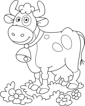 Coloring page outline of cartoon cute little cow. Colorful vector illustration, summer coloring book for kids.