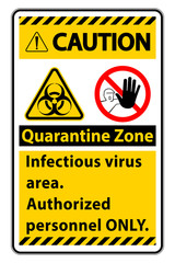 Caution Quarantine Infectious Virus Area sign on white background