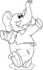 Coloring page outline of cartoon smiling cute elephant. Colorful vector illustration, summers coloring book for kids.