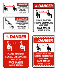 Danger Maintain Social Distancing Wear Face Masks Sign on white background